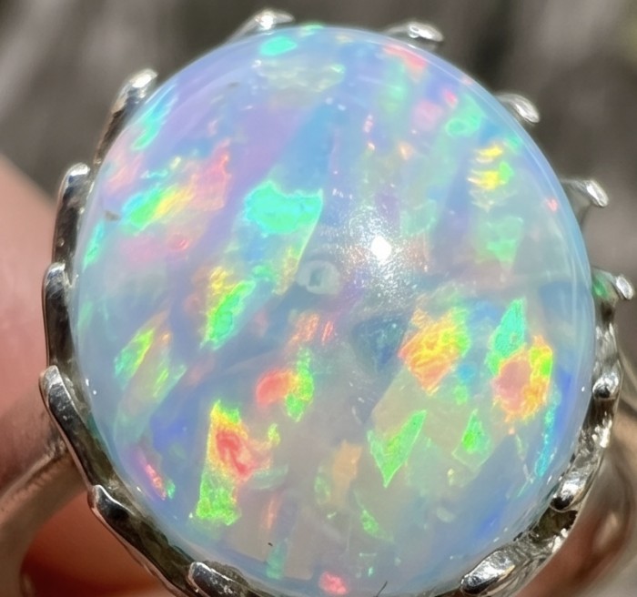 Endless Ocean Genuine 11.5 carat doublet Australian Opal .925 Sterling Silver handmade Ring size 6 - Stone close-up of Endless Ocean 11.5 carat doublet Australian Opal