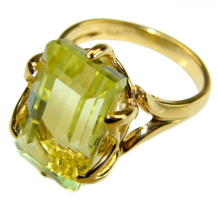 12.8 carat Genuine Lemon Quartz 14K Gold over .925 Sterling Silver handcrafted ring size 7 - photo 1