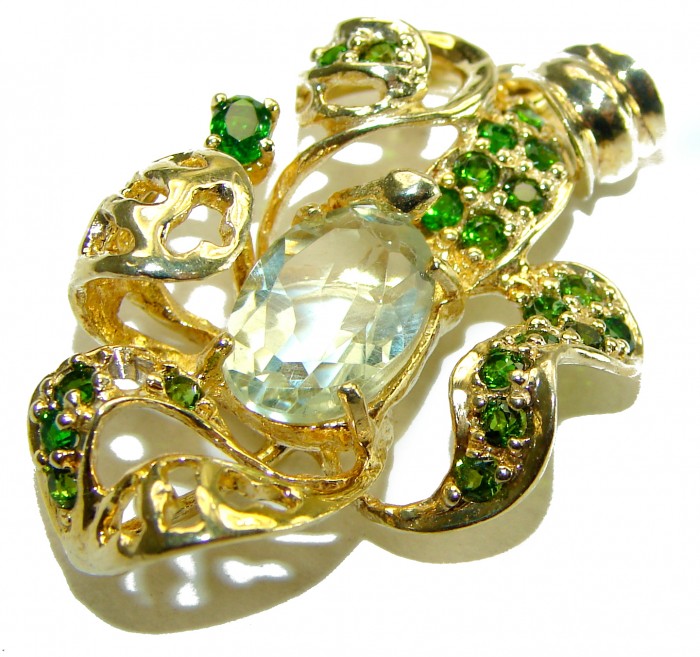 Splendid 8.5 carat Citrine Chrome Diopside 14K Gold over .925 Sterling Silver Handcrafted handmade Pendant - photo 3