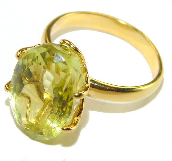 10.8 carat Genuine Lemon Quartz 14K Gold over .925 Sterling Silver handcrafted ring size 9 - photo 1