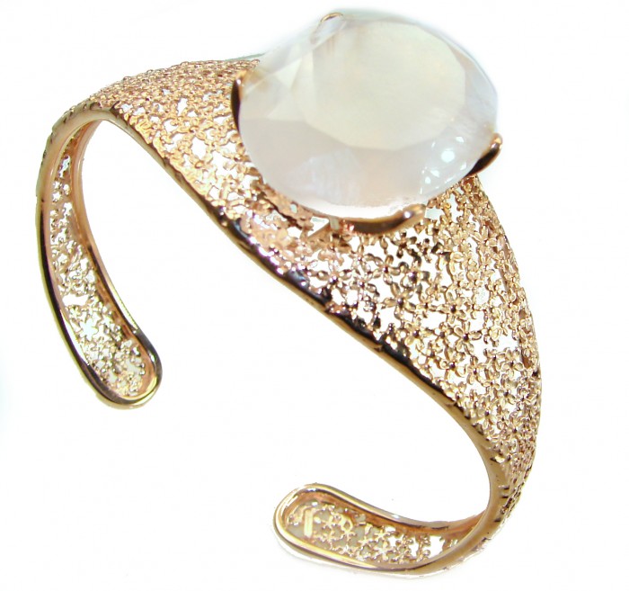 Vintage Beauty Genuine 38 carat Brazilian Rose Quartz Rose quartz 18K Gold over .925 Sterling Silver handcrafted Bracelet / Cuff - photo 2