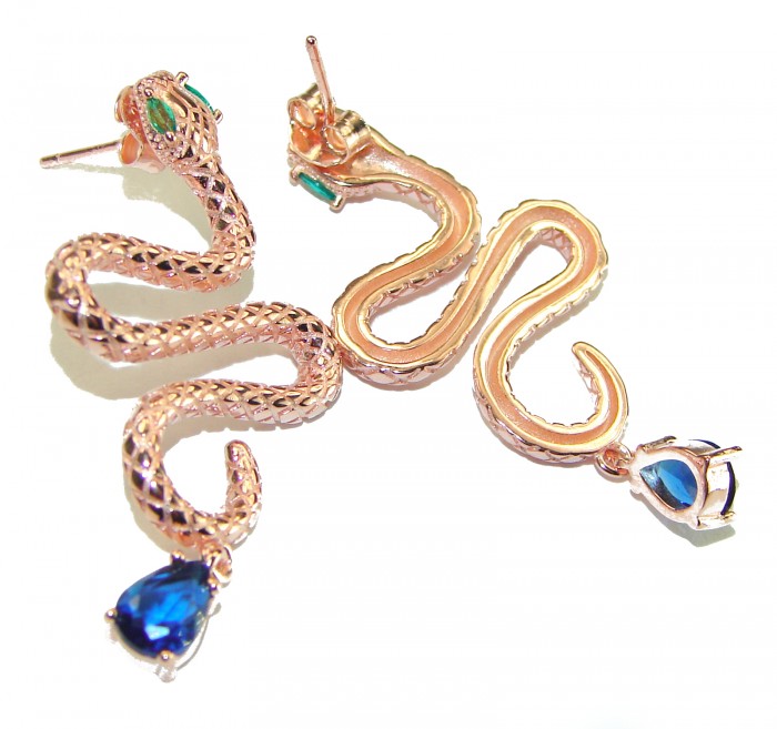 Golden Cobra Snakes 1.5 carat Sapphire 18K Rose Gold over .925 Sterling Silver earrings - photo 2