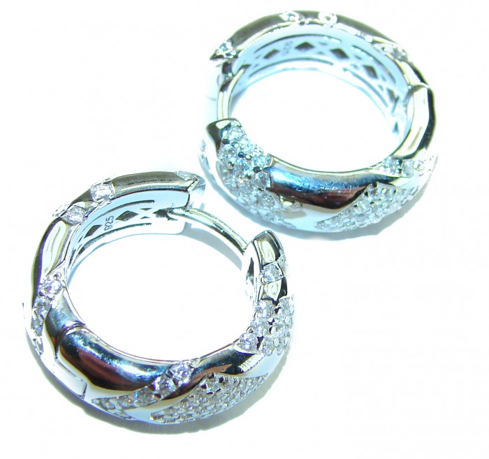 Allure Natural 7.2 carat White Topaz .925 Sterling Silver handcrafted earrings - Sterling silver white topaz earrings, angled view showing clasp detail.