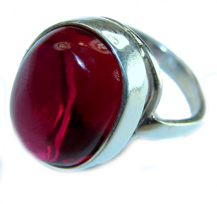 Bellezza Genuine 8.5 CARAT Ruby .925 Sterling Silver Large Statement Ring size 6 - Close-up of Bellezza 8.5 carat ruby in .925 sterling silver ring.
