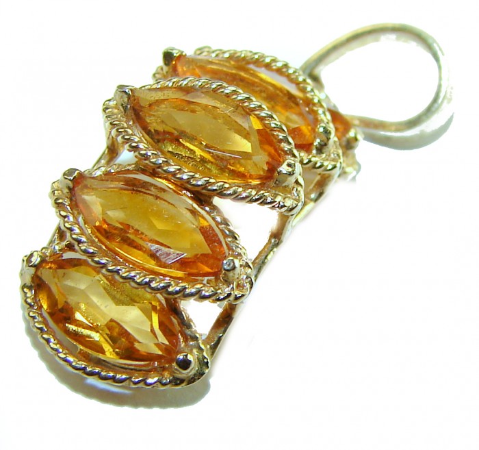 Authentic fancy cut 7.5 carat Citrine 14K REAL stamped Gold handcrafted Statement Pendant - Top view of citrine pendant with gold setting and loop