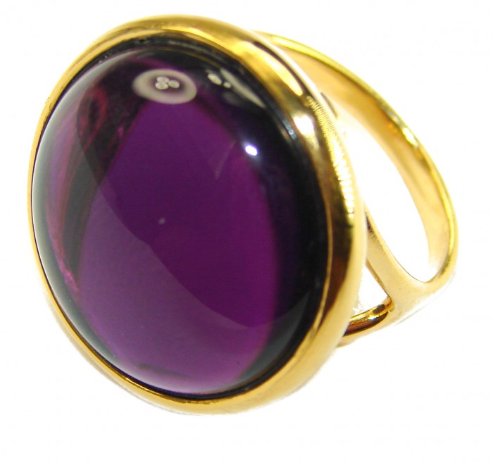 Purple Amethyst 18K Gold over .925 Sterling Silver Handcrafted Large Ring size 7 - Close-up of purple amethyst ring in 18K gold over sterling silver.