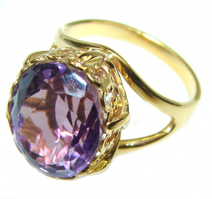 Spectacular 10.5 carat Amethyst 18K Gold over .925 Sterling Silver Handcrafted Ring size 7 - photo 2