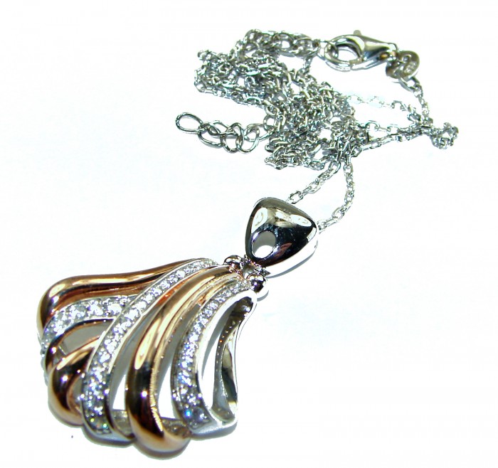 Dazzling Beauty - White Topaz 2 tones .925 Sterling Silver handcrafted necklace - Elegant pendant on chain showcasing dual tones and white topaz accents.