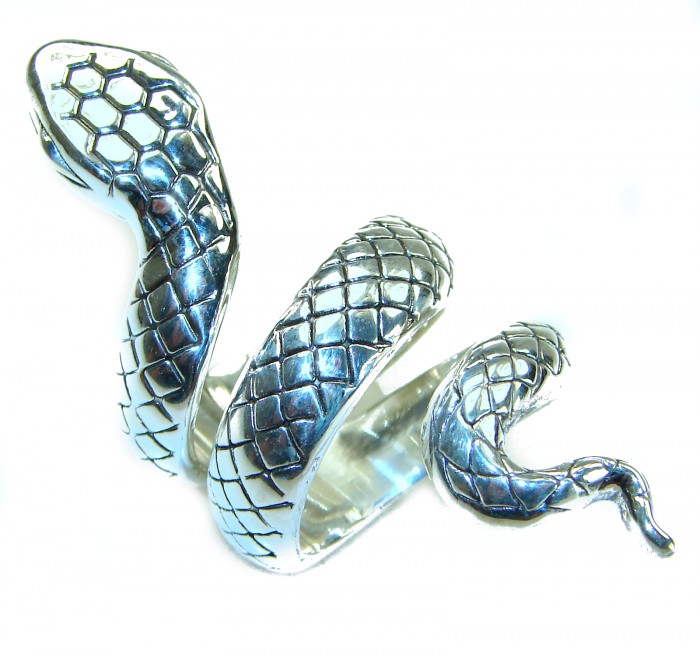 Large Boa Snake .925 Sterling Silver handcrafted Statement SPINAL Ring size 6 - Side view of large boa snake sterling silver ring.