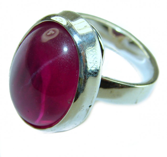 Crimson Fire 16.8 carat Authentic Ruby .925 Sterling Silver Handcrafted Ring size 7 - Close-up of Crimson Fire ruby ring in .925 sterling silver setting.
