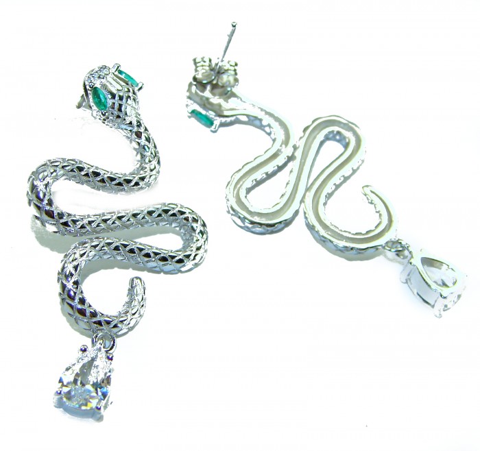 Very Unique Snakes .925 Sterling Silver handcrafted earrings - Two snake-shaped sterling silver earrings, top view.