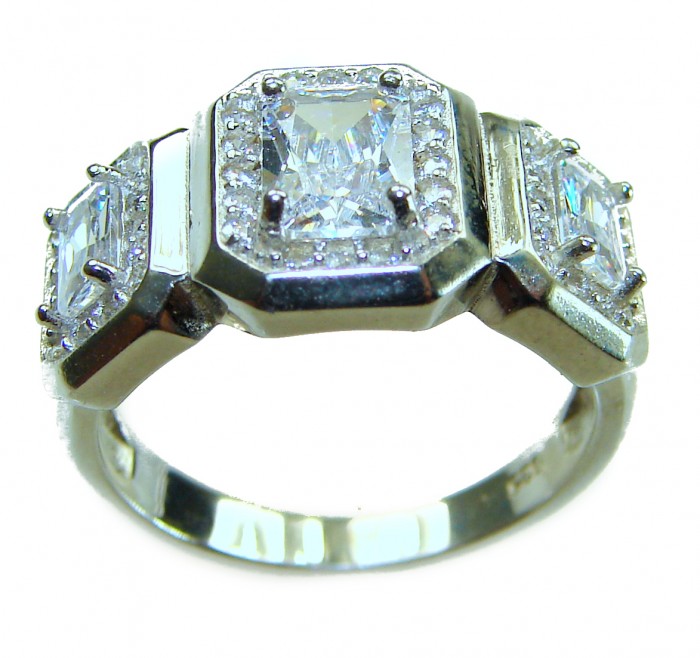 LUXURIUS 6.5 carat White Topaz .925 Sterling Silver ring size 7 - Sterling silver ring with white topaz, angled side view.