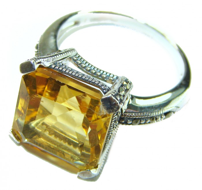 Serenity Natural 15.4 carat GOLDEN Topaz Marcasite .925 Sterling Silver handmade Statement Ring size 9 - photo 3