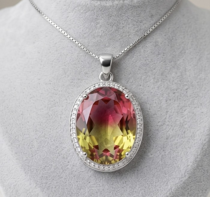 Spectacular 14.2 carat COLOR - changing Alexandrite .925 Sterling Silver handcrafted Pendant - Close-up of a color-changing Alexandrite pendant necklace.
