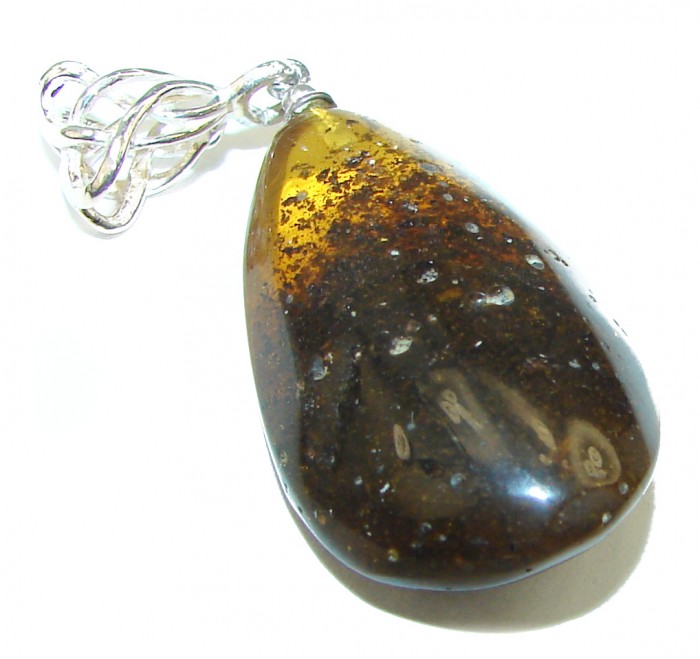 Dark Baltic Amber .925 Sterling Silver handmade Pendant - photo 1