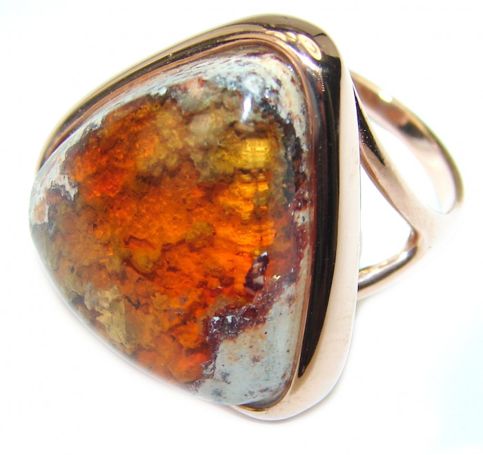 Bonfire Night best quality Mexican Opal .925 Sterling Silver handmade ring 6 1/4 - photo 2