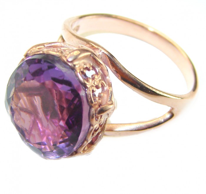 Dramatic design 15.8 carat Amethyst 14K Rose Gold over .925 Sterling Silver Handcrafted Ring size 7 1/4 - photo 1