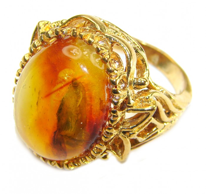 King of the Sea Golden Authentic Baltic Amber 14K Gold over .925 Sterling Silver handcrafted ring; s. 8 1/4 - photo 1