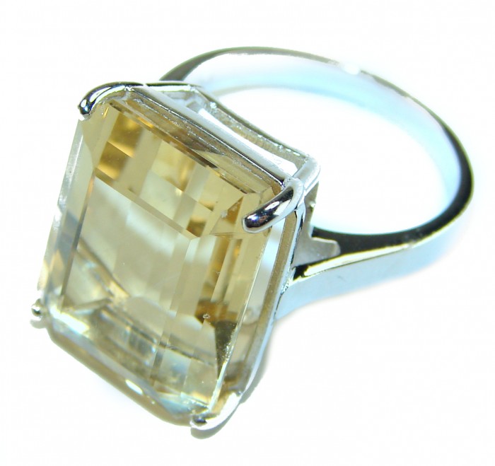 Pure Joy 15.8 carat Genuine Lemon Quartz 14K Gold over .925 Sterling Silver handcrafted ring size 8 - photo 1