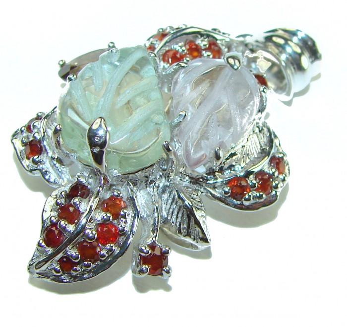 Natural 18.5 carat carved Green Amethyst .925 Sterling Silver handcrafted Pendant - photo 2