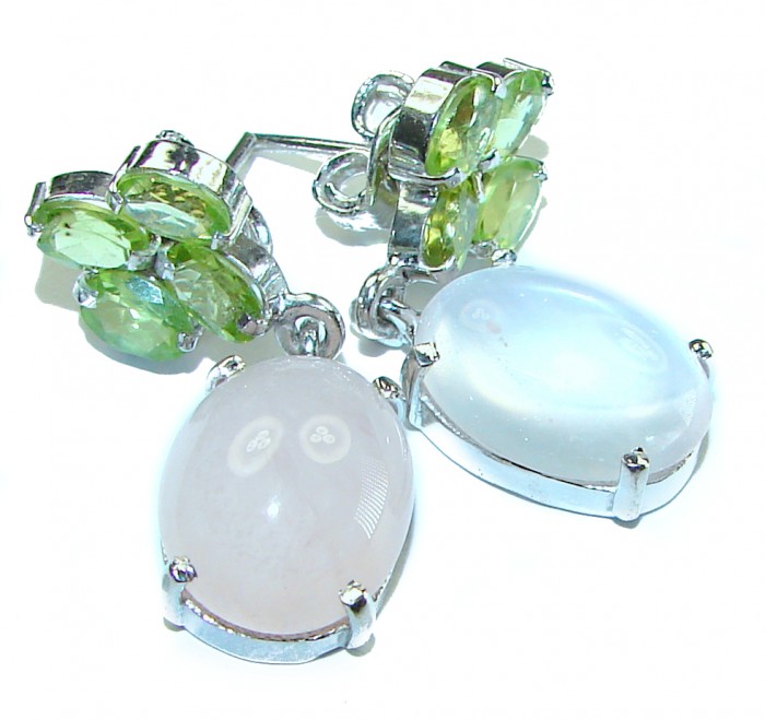 Juicy 8.2 carat Authentic Rose Quartz 18K Gold over .925 Sterling Silver handcrafted earrings - photo 3