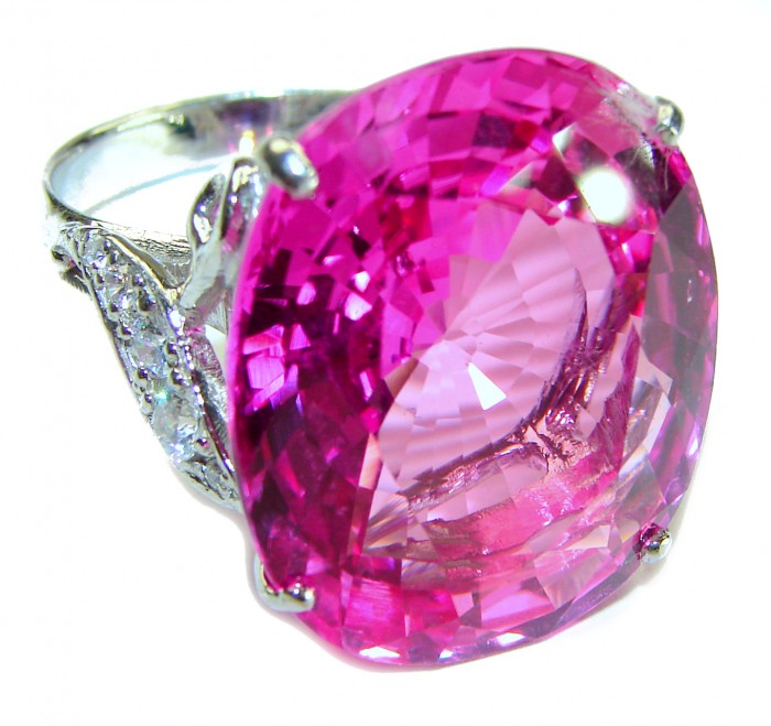 Pink Radiance- oval Cut - 34.5 carat Pink Sapphire .925 Silver handcrafted Large Cocktail Ring s. 8 3/4 - photo 4