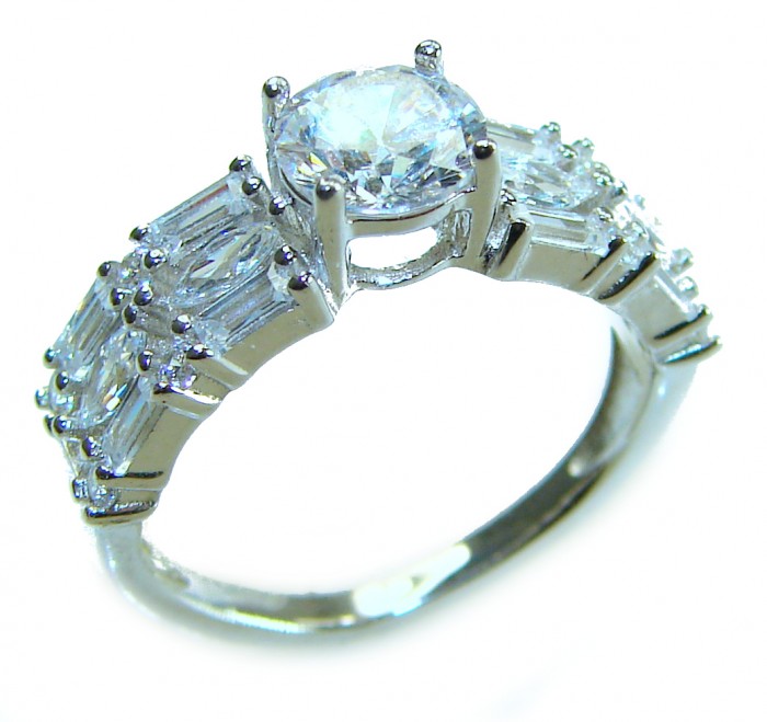 Luxurious 4.2 carat White Topaz .925 Sterling Silver handcrafted Ring s. 5 3/4 - Side view of luxurious 4.2 carat white topaz sterling silver ring