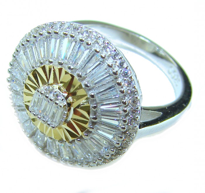 Art Deco 10.2 carat White Topaz 2 tones .925 Silver handcrafted Cocktail Ring s. 7 - Art Deco white topaz ring close-up, two-tone silver.