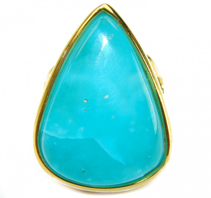 Angel Blue 20.8 carat Aquamarine .925 Sterling Silver dipped in 18K Gold handcrafted Large ring size 7 1/2 - Close-up of Angel Blue aquamarine ring with sterling silver setting.