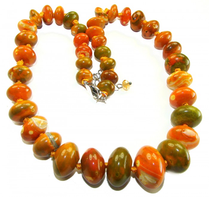 Top quality Rare Unusual Natural Mookiate .925 Sterling Silver Necklace - Carnelian agate necklace with clasp detail shown.