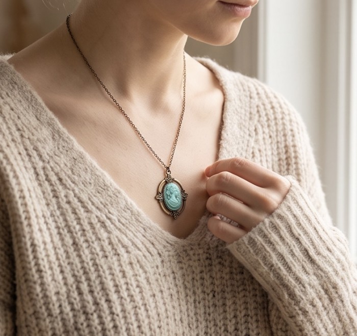 Vintage Beauty Cameo Rainbow Abalone Vintage style dipped in black rhodium Necklace - photo 2