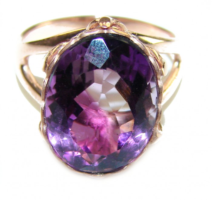 Purple Amethyst 14K Rose Gold over .925 Sterling Silver Handcrafted Ring size 7 - photo 3