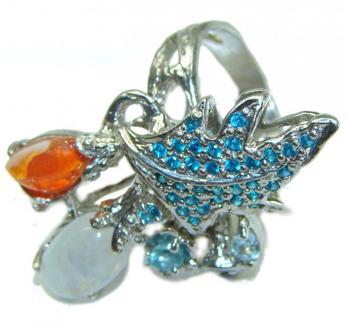 Extravaganza Swiss Blue Topaz .925 Sterling Silver handmade Large Statement Ring size 7 - photo 2