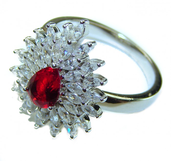 Red Brilliance 4.5 carat Ruby .925 Silver handcrafted Cocktail Ring s. 7 1/4 - photo 1