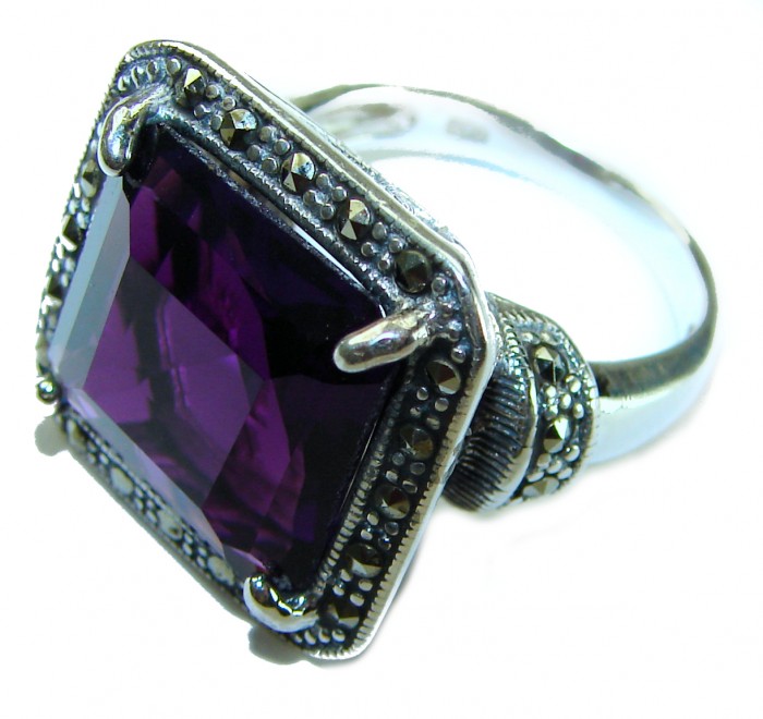 Dramatic design 12.8 carat AUTHENTIC Amethyst .925 Sterling Silver Handcrafted Ring size 8 - photo 2