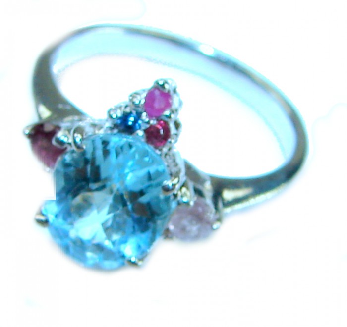 Oceansite 1.5 carat Fancy cut Swiss Blue Topaz .925 Sterling Silver handmade Ring size 6 1/2 - photo 1
