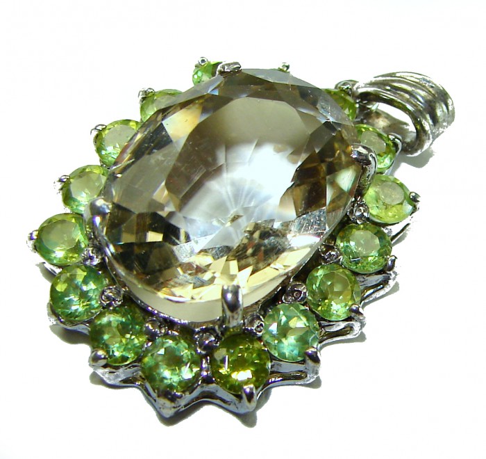 Luxury genuine 28.5 CARAT Champagne Topaz Peridot .925 Sterling Silver handmade Pendant - photo 2