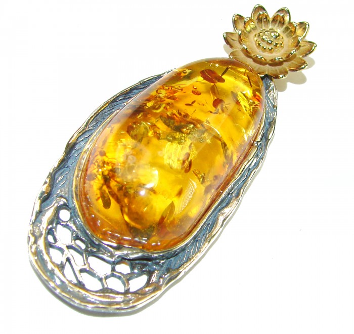Authentic Golden Baltic Amber 14k Gold over .925 Sterling Silver beautifully handcrafted Pendant - photo 4