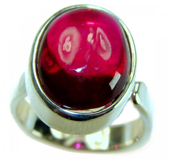 Bellezza Genuine 10.5 CARAT Ruby .925 Sterling Silver Statement Ring size 7 adjustable - Close-up of Bellezza 10.5 carat ruby set in sterling silver ring.
