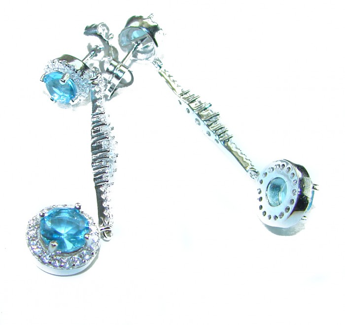 Eau Pure 4.5 carat Swiss Blue Topaz .925 Sterling Silver Handcrafted Earrings - Swiss Blue Topaz earrings, close-up of stones and settings.