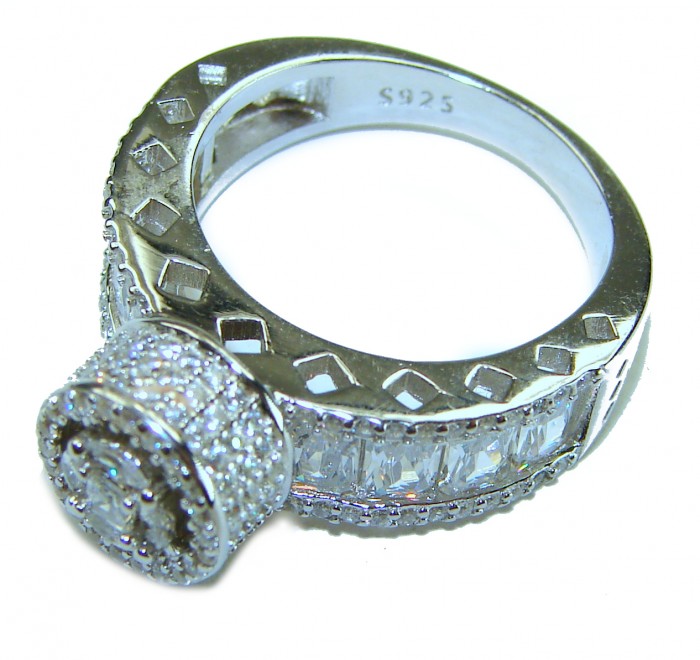 Large and Solid Luxurious 9.2 carat White Topaz .925 Sterling Silver handcrafted Ring s. 8 - Side view of luxurious white topaz and sterling silver ring.