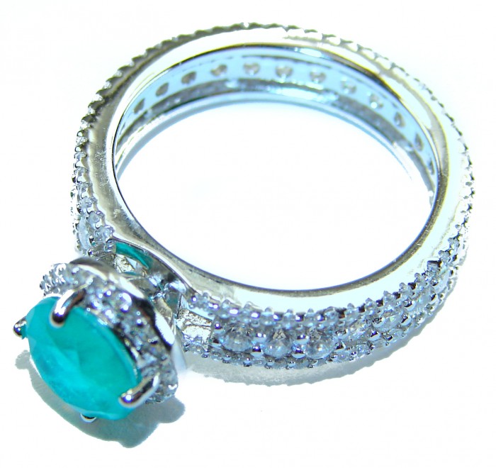 Vintage style - Timless Beauty 6.5 carat Emerald .925 Sterling Silver handcrafted Statement ring size 7 - Side view of vintage style emerald and diamond ring.