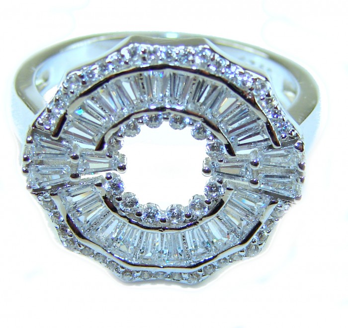 Art Deco 11.2 carat White Topaz .925 Silver handcrafted Cocktail Ring s. 7 - Art Deco 11.2 carat White Topaz ring, top view, silver detailing