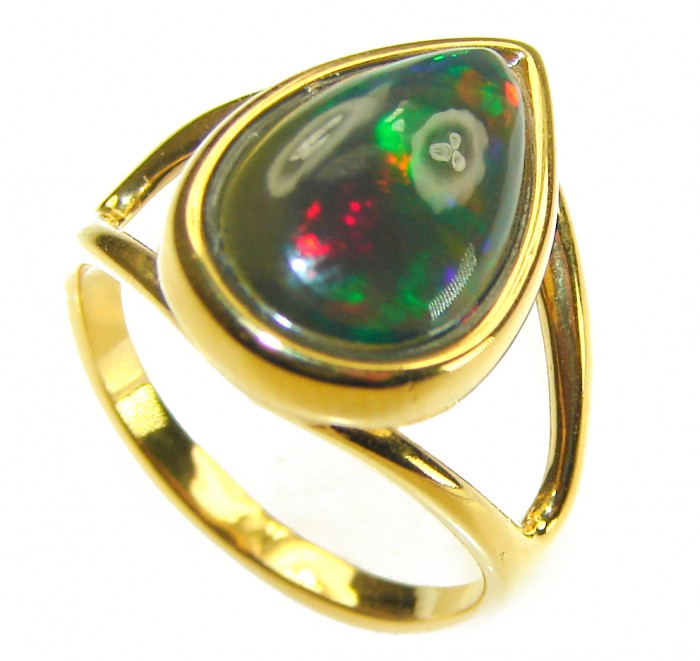 A Milky Way Genuine 10.9 carat Black Opal 18K Gold over .925 Sterling Silver handmade Ring size 6 1/2 - photo 1