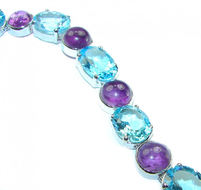 Allure Natural Amethyst Swiss Blue Topaz .925 Sterling Silver handcrafted Statement Bracelet - photo 1