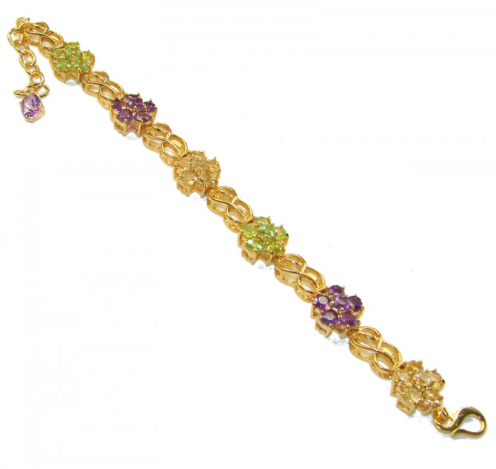 Luxurious Floral design Authentic Peridot Amethyst 14K Gold over .925 Sterling Silver handcrafted Bracelet - photo 3