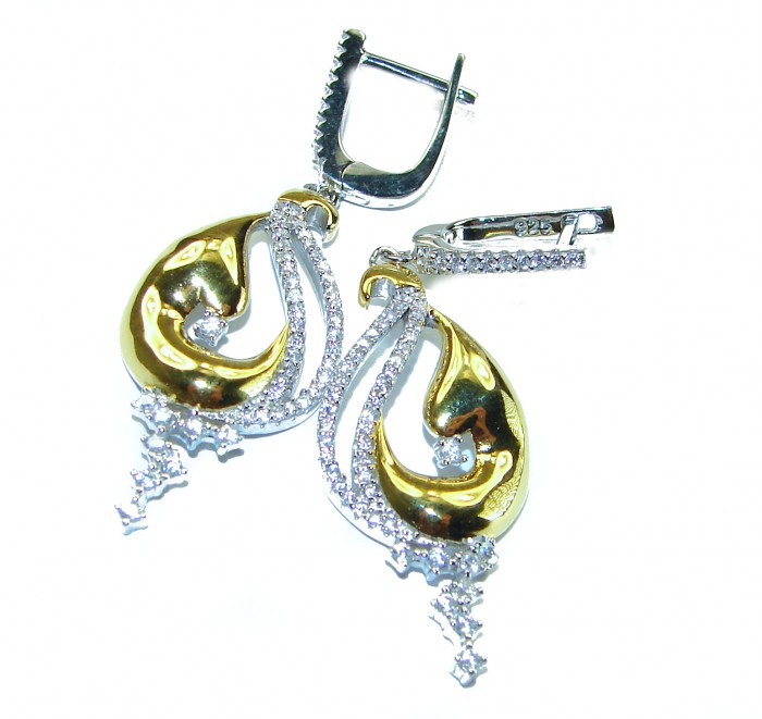 Exclusive White Topaz 2 tones .925 Sterling Silver handcrafted Earrings - photo 3
