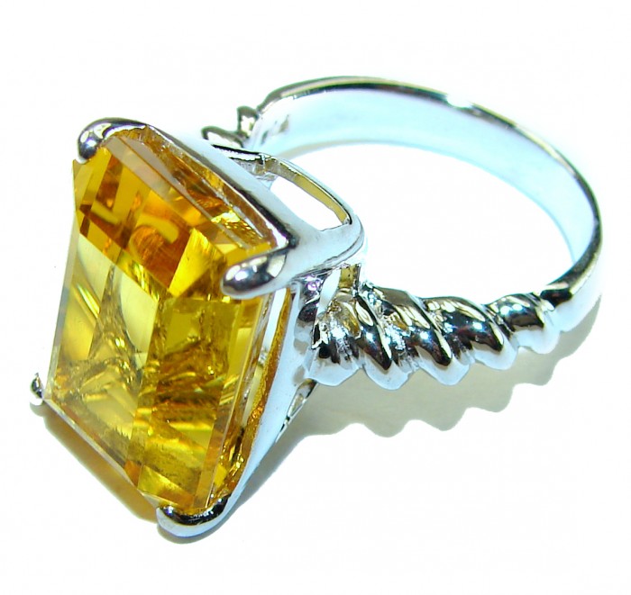 Baguette cut 10.8 carat Genuine Lemon Quartz .925 Sterling Silver handcrafted ring size 7 - photo 1