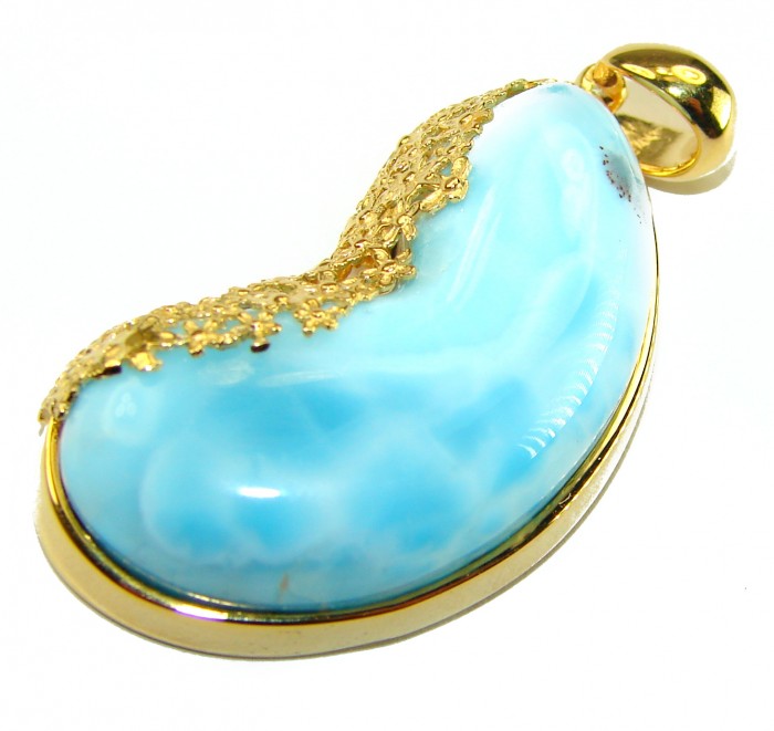 Best quality 33.5 carat Authentic Caribbean Larimar 14K Gold over .925 Sterling Silver handmade pendant - photo 3