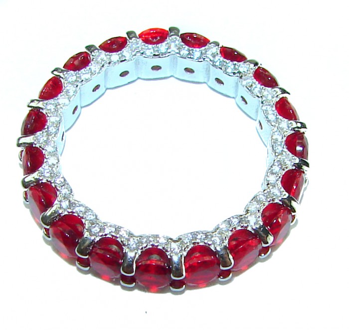 Bella Rosa Natural 6.4 carat Ruby .925 Sterling Silver handmade Eternity Ring size 6 - Ring with rubies and silver, top view, 6.4 carat Bella Rosa design.